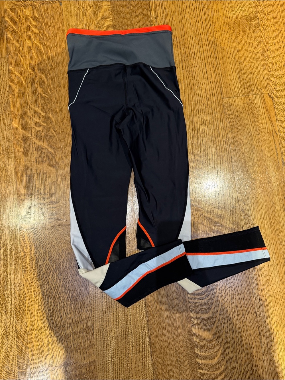 P.E Nation Colorblock Leggings XS Black Gray Orange Mesh Athletic Activewear - Picture 7 of 9